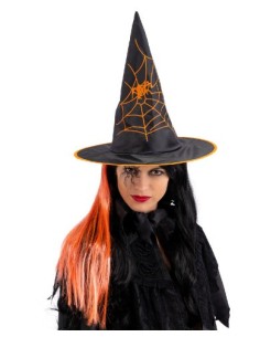 Cappello strega in tessuto con capelli arancioni Cm. 35