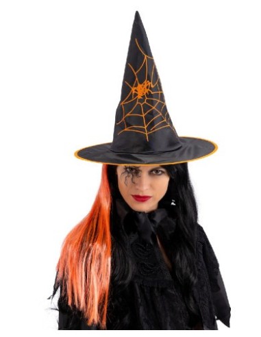Cappello strega in tessuto con capelli arancioni Cm. 35
