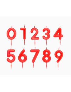 Candelina per torte Cm. 6 - Numero Rosso - Kit 10 pezzi numeri da 0 a 9