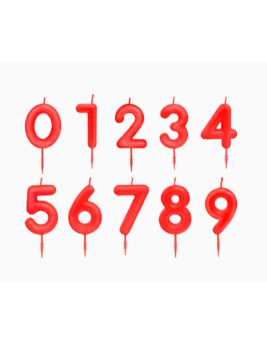 Candelina per torte Cm. 6 - Numero Rosso - Kit 10 pezzi numeri da 0 a 9