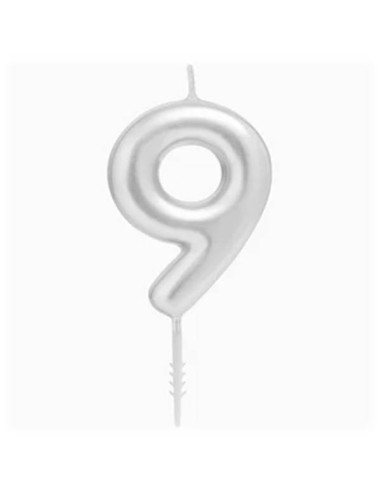 Candelina per torte Cm. 6 - Numero Argento Silver - Nr. 9