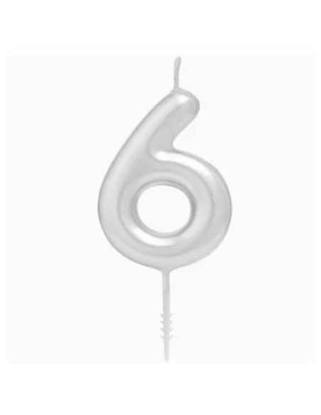 Candelina per torte Cm. 6 - Numero Argento Silver - Nr. 6