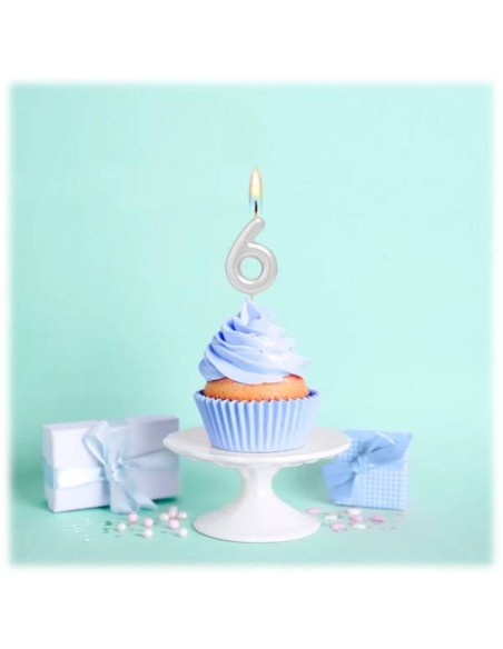 Candelina per torte Cm. 6 - Numero Argento Silver - Nr. 6