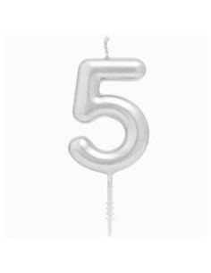 Candelina per torte Cm. 6 - Numero Argento Silver - Nr. 5