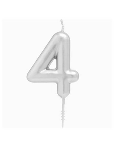 Candelina per torte Cm. 6 - Numero Argento Silver - Nr. 4