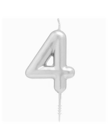 Candelina per torte Cm. 6 - Numero Argento Silver - Nr. 4