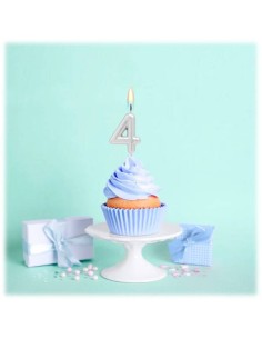 Candelina per torte Cm. 6 - Numero Argento Silver - Nr. 4 2