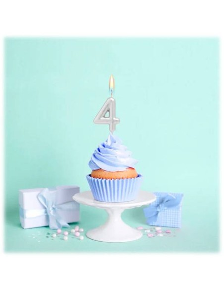 Candelina per torte Cm. 6 - Numero Argento Silver - Nr. 4