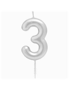Candelina per torte Cm. 6 - Numero Argento Silver - Nr. 3