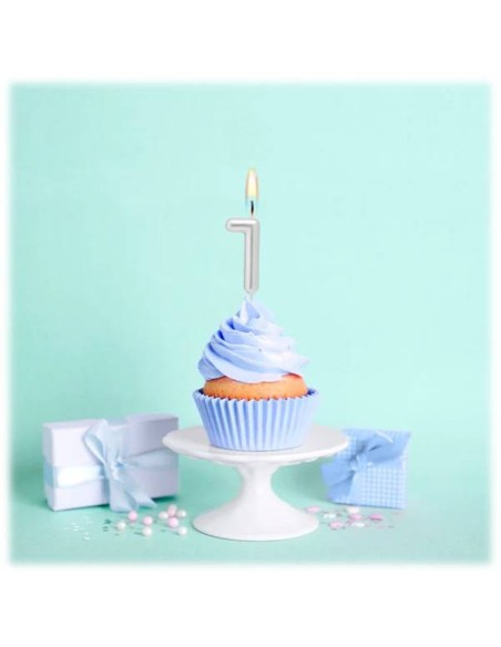 Candelina per torte Cm. 6 - Numero Argento Silver - Nr. 1