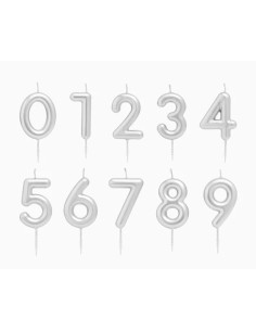 Candelina per torte Cm. 6 - Numero Argento Silver - Kit 10 pezzi Numeri da 0 a 9