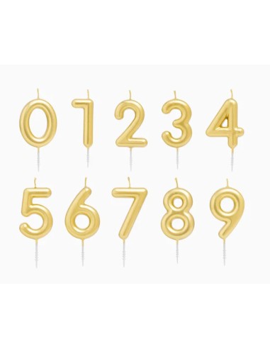 Candelina per torte Cm. 6 - Numero Oro Gold - Kit 10 pezzi Numeri da 0 a 9