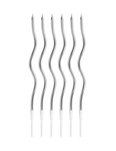 Candeline per torta swirls Cm. 16 - Silver - Blister 6 pezzi