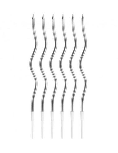 Candeline per torta swirls Cm. 16 - Silver - Blister 6 pezzi