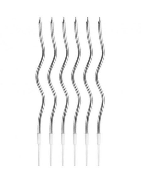 Candeline per torta swirls Cm. 16 - Silver - Blister 6 pezzi