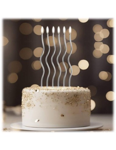 Candeline per torta swirls Cm. 16 - Silver - Blister 6 pezzi