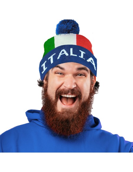 Cappello con pon pon tricolore Italia