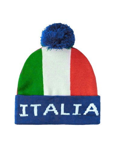 Cappello con pon pon tricolore Italia