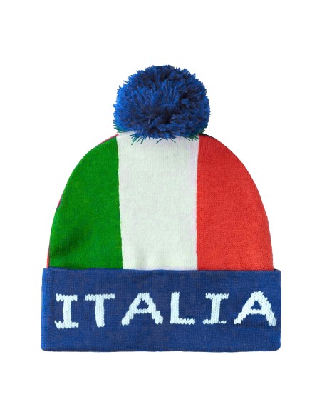 Cappello con pon pon tricolore Italia