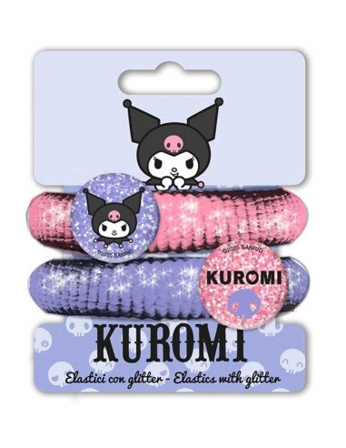 Blister 2 elastici fermacapelli glitterati - Kuromi Hello Kitty
