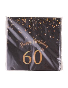 Tovaglioli carta Cm. 33x33 - Happy Birthday 60th Black&Gold - Cf. 20 pezzi