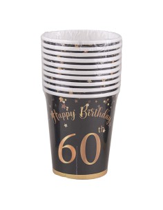 Bicchieri carta 260 ML - Happy Birthday 60th Black&Gold - Cf. 8 pezzi
