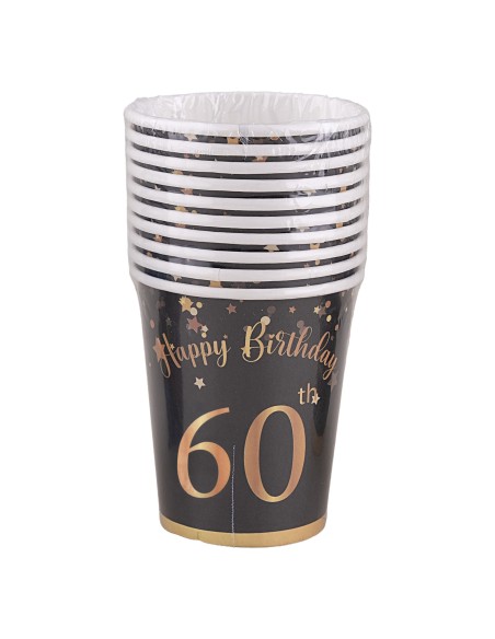 Bicchieri carta 260 ML - Happy Birthday 60th Black&Gold - Cf. 8 pezzi