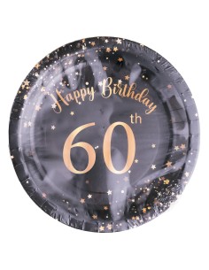 Piatti carta Cm. 23 - Happy Birthday 60th Black&Gold - Cf. 8 pezzi