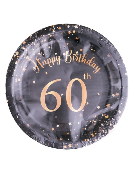 Piatti carta Cm. 23 - Happy Birthday 60th Black&Gold - Cf. 8 pezzi