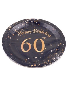 Piatti carta Cm. 23 - Happy Birthday 60th Black&Gold - Cf. 8 pezzi 2