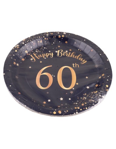 Piatti carta Cm. 23 - Happy Birthday 60th Black&Gold - Cf. 8 pezzi