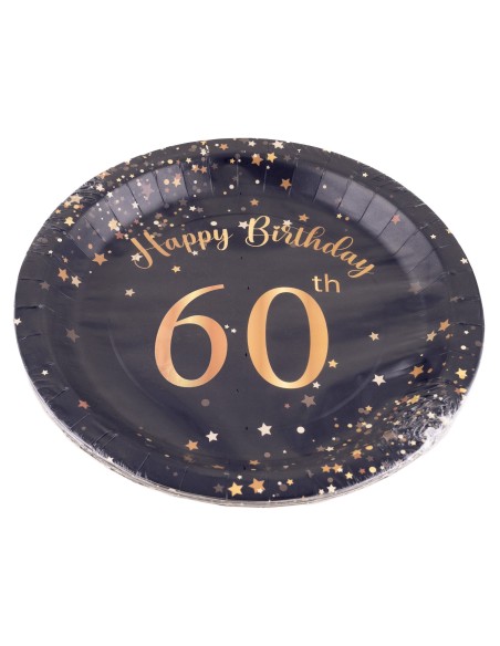 Piatti carta Cm. 23 - Happy Birthday 60th Black&Gold - Cf. 8 pezzi