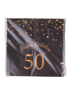 Tovaglioli carta Cm. 33x33 - Happy Birthday 50th Black&Gold - Cf. 20 pezzi