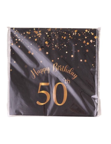 Tovaglioli carta Cm. 33x33 - Happy Birthday 50th Black&Gold - Cf. 20 pezzi
