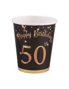 Bicchieri carta 260 ML - Happy Birthday 50th Black&Gold - Cf. 8 pezzi