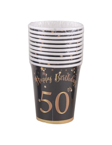 Bicchieri carta 260 ML - Happy Birthday 50th Black&Gold - Cf. 8 pezzi