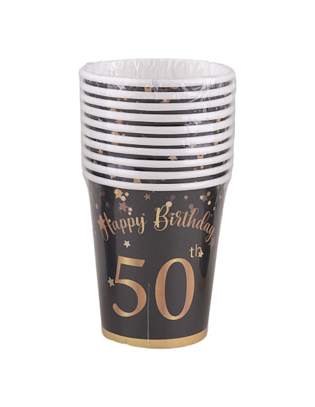Bicchieri carta 260 ML - Happy Birthday 50th Black&Gold - Cf. 8 pezzi