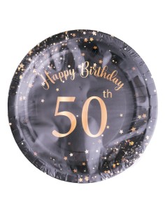 Piatti carta Cm. 23 - Happy Birthday 50th Black&Gold - Cf. 8 pezzi