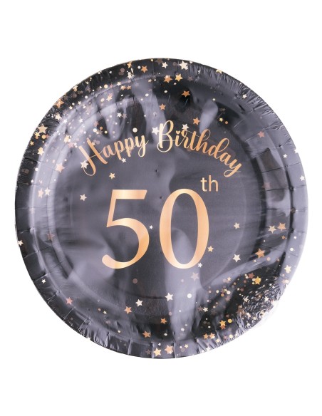 Piatti carta Cm. 23 - Happy Birthday 50th Black&Gold - Cf. 8 pezzi