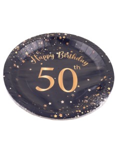 Piatti carta Cm. 23 - Happy Birthday 50th Black&Gold - Cf. 8 pezzi 2