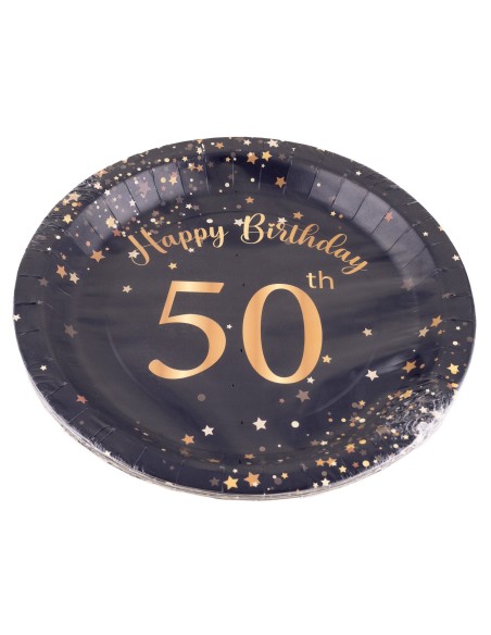 Piatti carta Cm. 23 - Happy Birthday 50th Black&Gold - Cf. 8 pezzi