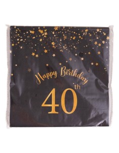 Tovaglioli carta Cm. 33x33 - Happy Birthday 40th Black&Gold - Cf. 20 pezzi