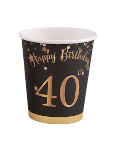 Bicchieri carta 260 ML - Happy Birthday 40th Black&Gold - Cf. 8 pezzi