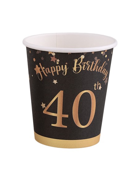 Bicchieri carta 260 ML - Happy Birthday 40th Black&Gold - Cf. 8 pezzi