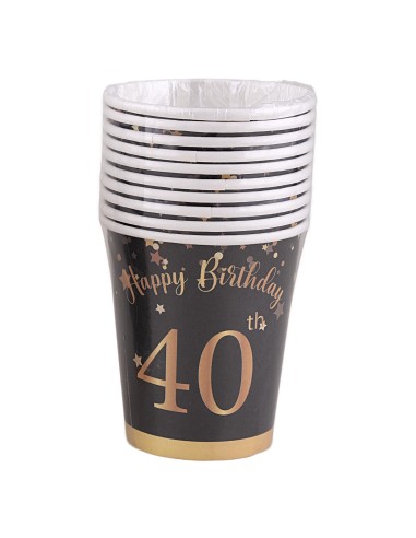Bicchieri carta 260 ML - Happy Birthday 40th Black&Gold - Cf. 8 pezzi