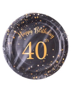 Piatti carta Cm. 23 - Happy Birthday 40th Black&Gold - Cf. 8 pezzi