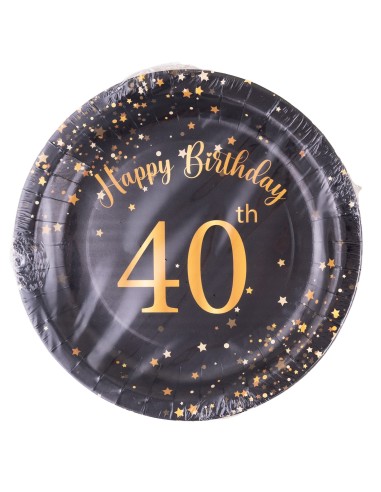 Piatti carta Cm. 23 - Happy Birthday 40th Black&Gold - Cf. 8 pezzi