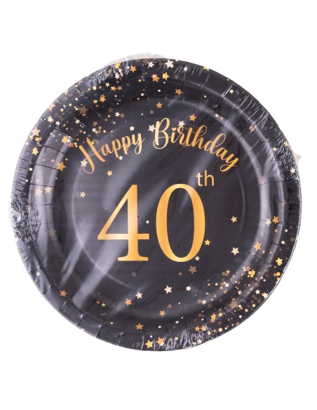 Piatti carta Cm. 23 - Happy Birthday 40th Black&Gold - Cf. 8 pezzi