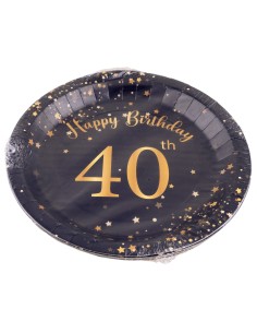 Piatti carta Cm. 23 - Happy Birthday 40th Black&Gold - Cf. 8 pezzi 2