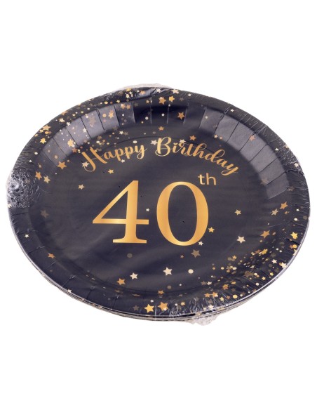 Piatti carta Cm. 23 - Happy Birthday 40th Black&Gold - Cf. 8 pezzi